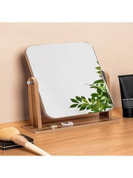 1入組木製化妝鏡，搭配天然竹架可攜式木製桌面鏡，適用於辦公桌、化妝桌、臥室桌鏡生日禮物