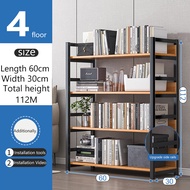 XUXU Wooden Bookshelf 6 Tier Rak Besi Modern House Metal Frame Rak Buku Living Room Storage Shelf St