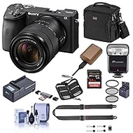 Sony Alpha a6600 Mirrorless Camera with 18-135mm Lens - Bundle with Flash, Shoulder Bag, 64GB SD Card, Extra Battery, Charger, Strap, 55mm Filter Kit, Cleaning Kit, SD Card Case, Card Reader