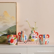 【Ready Stock】Geometric Ceramic Vase Modern Dopamine Decor modern geometric home decor hiasan meja ru
