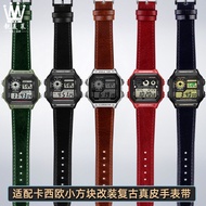 Suitable for Casio Small Square AE-1200WH/1300/1000/A159/A158 Modified Genuine Leather Watch Strap