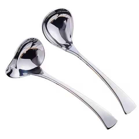 304 Stainless Steel Kitchen Cooking Sauce Drizzle Spoon with Spout, Long Handle Serving Soup Spoon