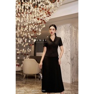 MY WAY Women's Vest and Pleated Skirt Set Luxury Short-Sleeved Buttoned Double Row 6MVB0950W - 6MCXB