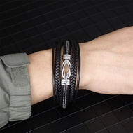 Men Figure 8 Wireless Symbol Leather Cord Bracelet