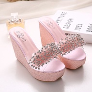 Women Beautiful Beaded Pearl 4.53 Inches Wedge Sandals (Size 34-40)