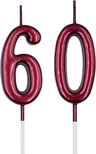 60th Birthday Candles, Red Number 60 Candle for Cake, Happy Birthday Cake Topper Decoration for Birt