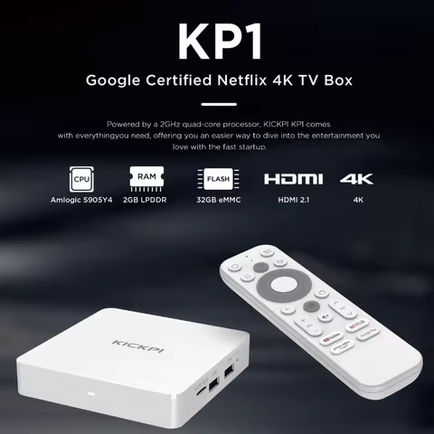 KICKPI KP1 Google Certified TV Box Android 12 Amlogic S905Y4 2GB 32GB Support AV1 1080P H.265 4K 2.4