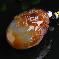 Natural Agate Marrow Lucky Pixiu Handle Piece Agate Stone Play Pendant #Natural Agate Agate Marrow L