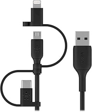 Belkin 3-in-1 Universal USB-A Cable - USB-C Cable, Lightning Cable, Micro-USB - Charging Cord Boost 