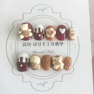 Handmade Nails Short Cute Bear Manicure Wearing Armor Reusable False Nails