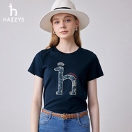 Hazzys Women's Printed Crew Neck Short Sleeve 100% Cotton T-Shirt