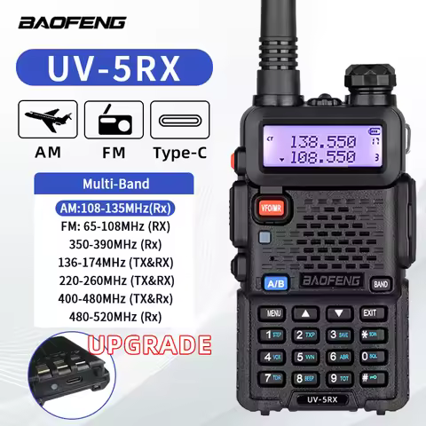 Baofeng UV-5RX Walkie Talkie Type-C Wireless Copy Frequency AM FM Long Rang Powerful Two Way Portabl