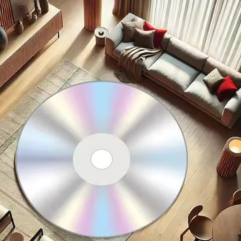 CD Disc Circular Carpet Retro Music Carpet Shiny Holographic Floor Mat 90s Nostalgic Style Fashionab