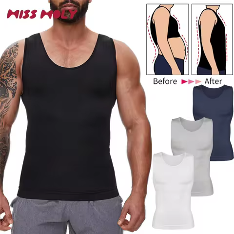 Compression Shirts Men Tummy Control Shapewear Compression Shirt Flat Belly Abdomen Slim Vest Waist 
