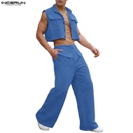 INCERUN Men's Clean Color Pocket Men's Two Piece Set