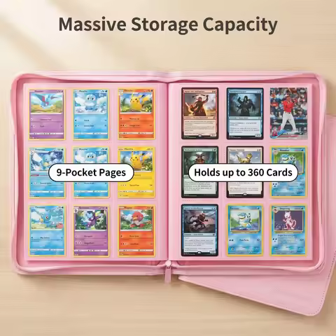 Sanseking 360 Card Binder 9-Pocket Patent Leather Zipper for Pokemon Yu-Gi-Oh PTCG Trading Card Albu