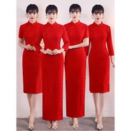 chinese traditional wear baju cheongsam muslimah Gaun alu-aluan Cina merah kembali ke cheongsam leng