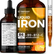 Liquid Iron Supplement for Women and Men - Iron Drops with B6, B9, B12, Vitamin C, Iron Vitamin for