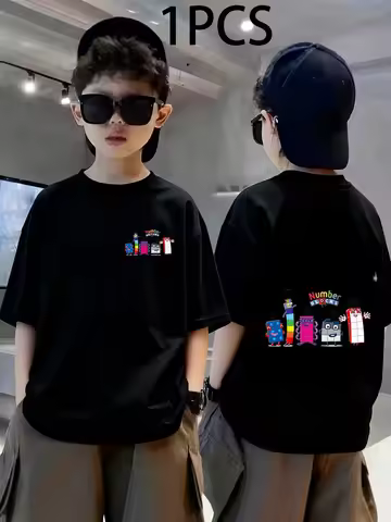 One Two Three Numberblocks Short Sleeve Tee For Kids Summer Cute Crewneck Street Style Age 3-14