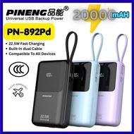 [3C Certified] Pineng PN-892PD 20000mAh 22.5W Fast Charge Powerbank Built-in Cable PN892