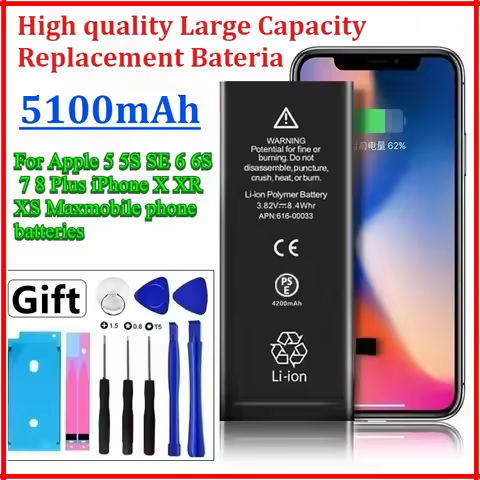 Zero-cycle Mobile Phone Battery For 5 5S SE 6 6S 7 8 Plus iPhone X XR XS Max Large capacity Replacem