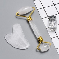 【小NG商品特賣】天然白水晶玉石緊緻提拉滾輪心型刮痧板套組