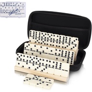 Double 6 Dominos Set for Adults, Durable 28 Tiles Dominos with 4 Wooden Racks and Carrying Case,Clas