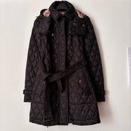 ::BURBERRY:: 黑色絎縫經典格紋 長板風衣 連帽外套 S號