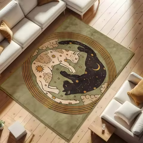 Yin Yang Cat Carpet Black and White Cat Large Carpet Bohemian Style Cat Door Mat Home Decoration Gif