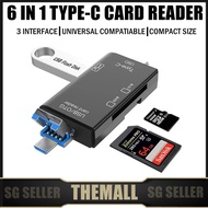 6 in 1 Type c Micro USB Portable SD Memory Card Reader Adapter for SD TF Cards Adapter with OTG Function for PC Laptop