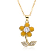Flower Necklace Branch Two-Color Mixed Gem Inlaid Clavicle Chain