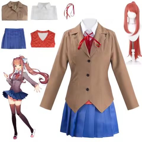 Game Doki Literature Club Monika Cosplay Sayori Yuri Natsuki Costume Wig Set School Uniform Girl Wom