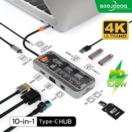 เคส GOOJODOQ USB C Hub 10ใน1จอแสดงผล Type C พอร์ต HDMI 4K RJ 45สาย VGA PD 100W 3.5มม.การ์ด SD TF การ