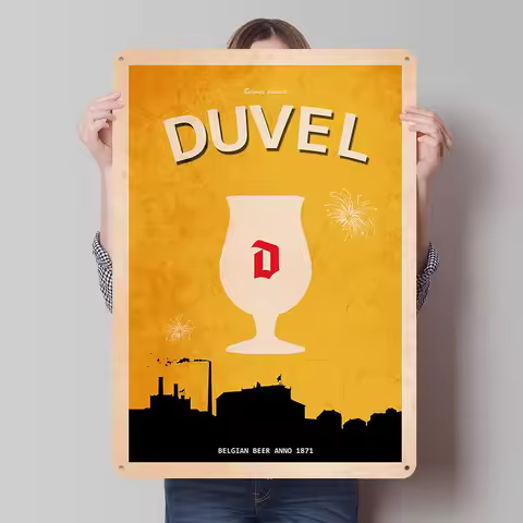 Belgian Beer Duvel Tinplate Posters Customizable Wall Art Retro Vintage Metal Signs for Home Room Ga