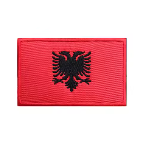 1PC Albanian Flag Albania Patches Armband Embroidered Patch Hook & Loop Or Iron On Embroidery Badge 