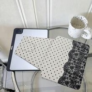 1pc Polka Dot Lace Pattern Tablet Protective Case, With Pen Slot, Anti-Drop Function, Supports Sleep