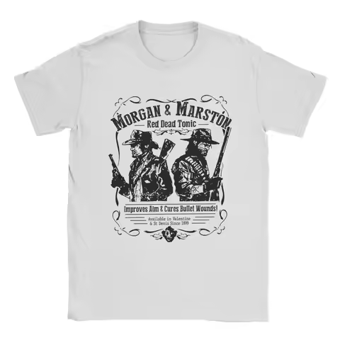 Reds Deads Game John Marston T Shirts for Men Pure Cotton Casual T-Shirt Round Neck Tee Shirt Short 