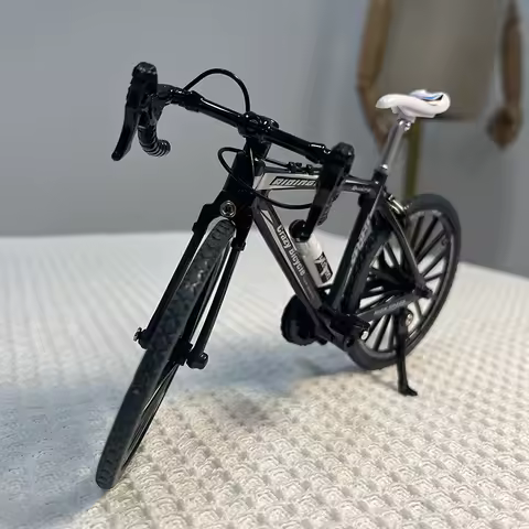 1:8 Mini Model Alloy Black Bicycle Diecast 19cm Metal Finger Adult Bike Simulation Collection Gifts 