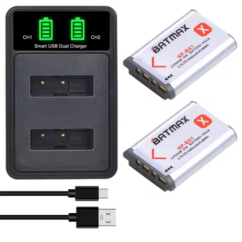 Batmax For Sony NP-BX1 Battery 1860mAh +LED Dual Charger for Sony ZV-1 RX100 M7 M6 AS300 HX400 HX60 