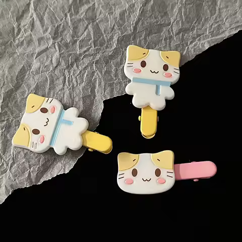 2PCS Cute Cartoon Cat Hair Clip Fluffy Fuwa Nyanko Kitten Hairpin Duckbill Clip Sweet All-match Bang