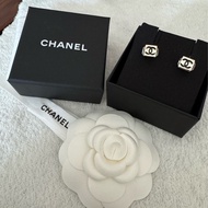Chanel CC logo 水鑽 方塊 耳環 耳釘 ABE805