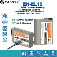 PALO EN-EL15 Battery for Nikon Camera 7.4V 2450mAh USB - C Rechargeable Li-ion Battery