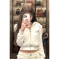 เสื้อฮู้ดแขนยาวผู้หญิง YOZO STUDIO ดีไซน์สไตล์อเมริกัน พร้อมซิปและประดับคริสตัล แฟชั่นฤดูใบไม้ผลิและ