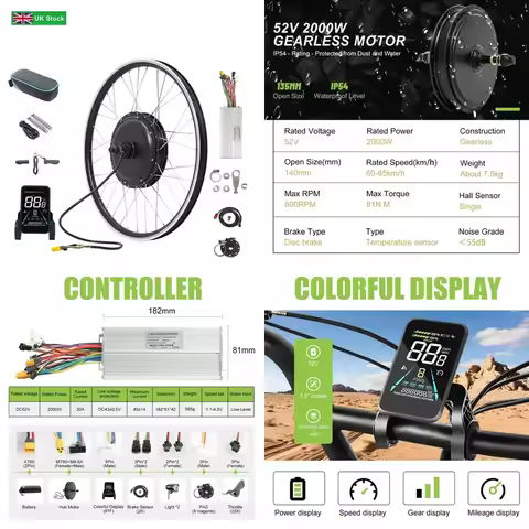 Hub Motor Kit FR Warehouse 52V Brushless Hub Motor E-bike Set New Arrival 2000W Rear Conversion