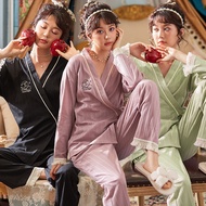 ✜Plus Size Long Sleeve Cotton Kimono Pajama Sets for Women Autumn Winter Sleepwear Suit Pyjama Homew