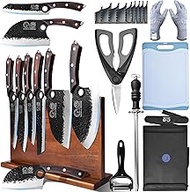 XYJ Professional Kitchen Knife Set with Forged High Carbon Steel Blades, Chef's Knife, Cleaver, Carv