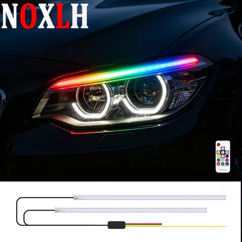 RGB LED Car DRL Daytime Running Lights Flexible Waterproof RGB Remote Control Auto Headlight Turn Si