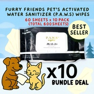 For Furry Friends -  Pet’s Activated Water Sanitizer PAWS Wipes 1 Box of 10 packets - 60sheet x 10 C