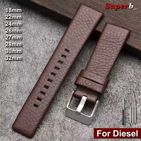 Litchi Grain Cowhide Strap for Diesel Watch Friday Series Dz4323/4318/4329 Genuine Leather Watch Ban