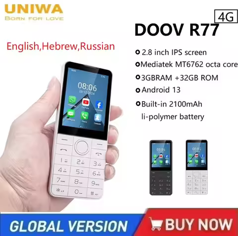 UNIWA DOOV R77 4G Mobile Phone Smart Touch Screen Whatsapp Android 13 Keypad Phones 2.8" 3GB +32GB 2